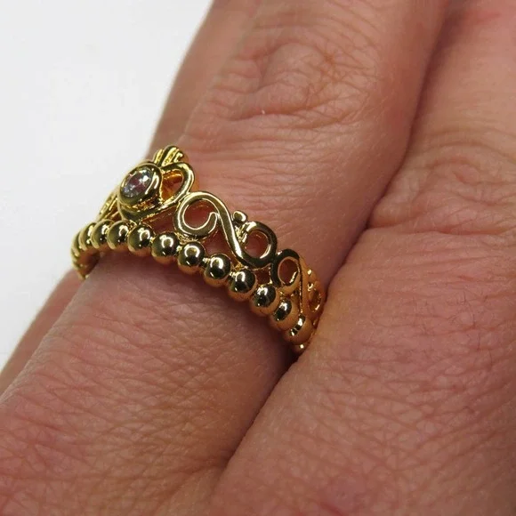 Pandora Gold Princess Tiara Ring Size 8 - Picture 4 of 9
